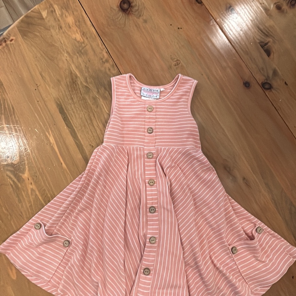 Pink and White Buttoned Sleeveless Sundress